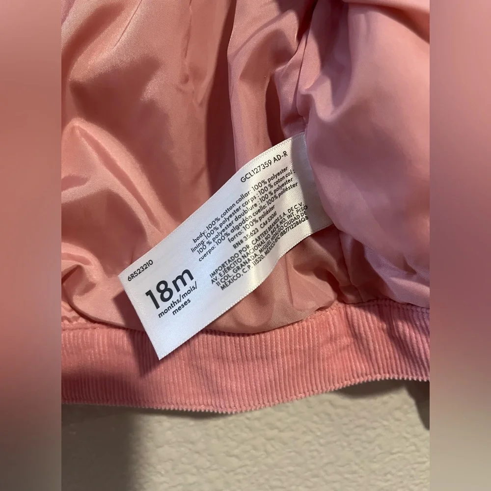 Oshkosh Bgosh Baby Girl Corduroy Sherpa Collar Pink Jacket Size 18 Months